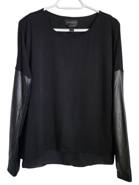 Danier Leather Sleeve Top XS Black Mixed Media Long Sleeve Minimalist